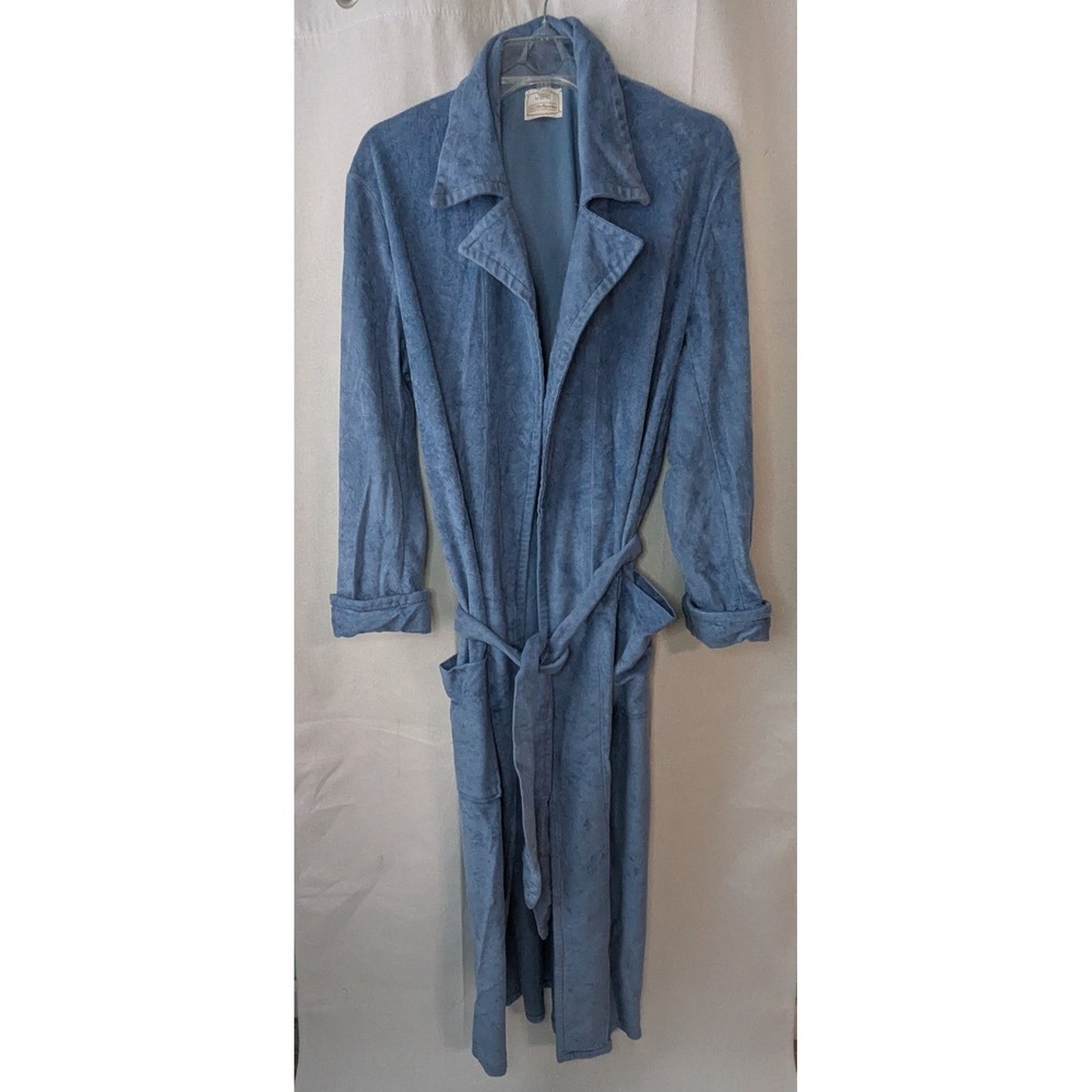 Sears Robe Mens M Blue Vintage Velour Tie Waist Long Pockets Loungewear